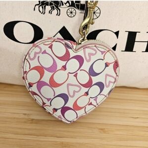 Coach Heart Wristlet Keychain in Multicolor Monogram Poppy